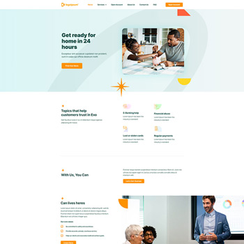 Homepage of a service-oriented website featuring a family engaging in activities, with sections highlighting topics that build customer trust, residential services, and business support. The layout includes vibrant colors and clear calls to action.