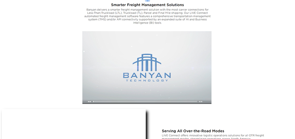 Banyan Technology logo with a modern design, representing smarter freight management solutions for Less-Than-Truckload (LTL), Truckload (TL), and Final Mile shipping, highlighting their LIVE Connect platform and comprehensive transportation management system (TMS).