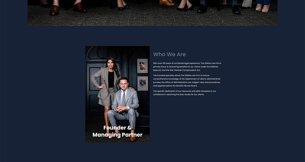 Portrait of the founder and managing partner of the Gillette Law Firm, showcasing professionalism and expertise in legal services, with a focus on the Defense Base Act and War Hazards Compensation Act.