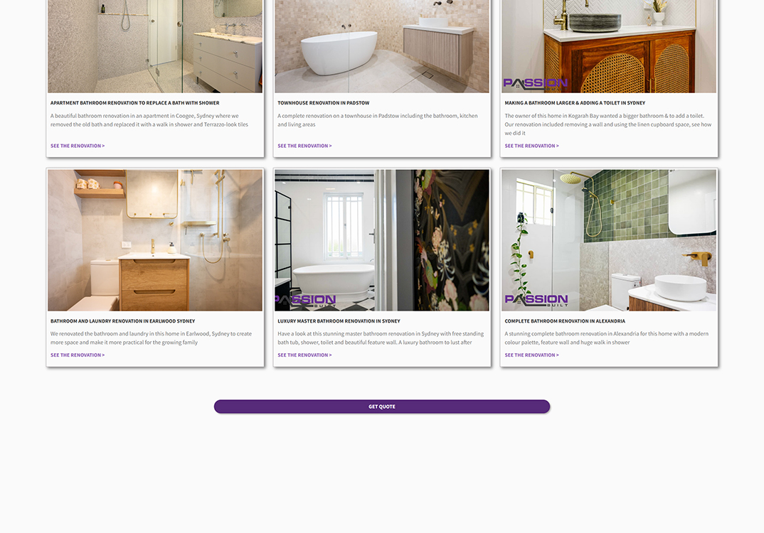 Collage of various bathroom renovation projects showcasing modern designs, including a luxury master bathroom, a complete renovation in Alexandria, and practical updates in Sydney homes, highlighting features like walk-in showers, stylish vanities, and contemporary tiles.